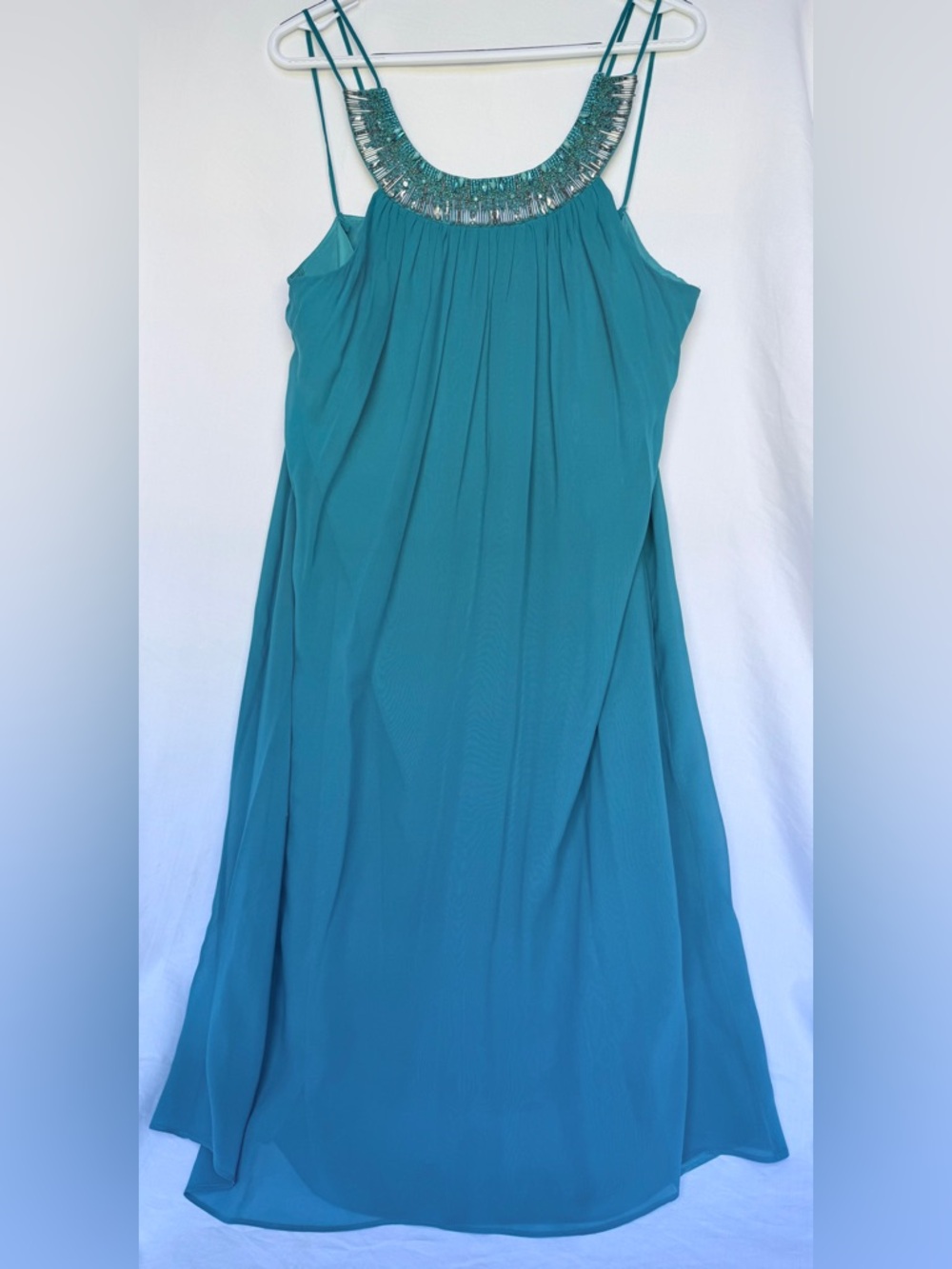 Trina Turk Teal Beaded Halter Maxi Dress
